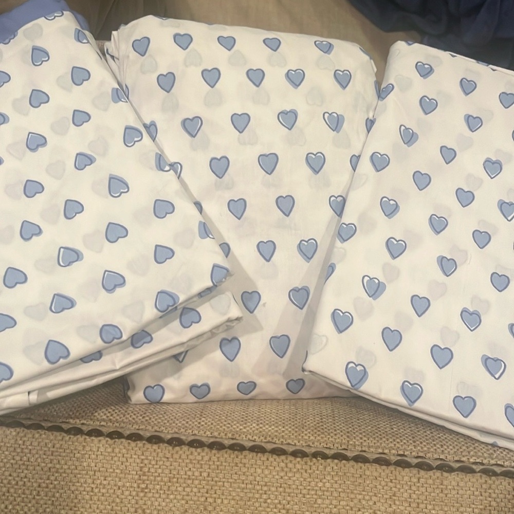 Roller Rabbit Blue Heart Twin/Twin XL pottery Barn Sheet Set New